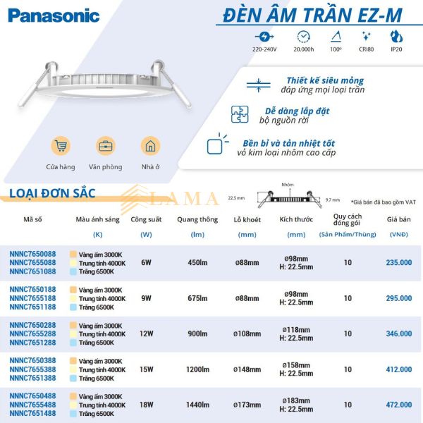 Đèn Led âm Trần Panasonic EZ M