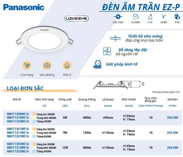 Đèn âm Trần Panasonic EZ P Siêu Mỏng