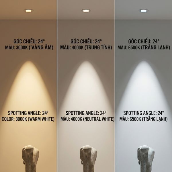 Đèn Spotlight Âm Trần 7W Chóa Đen Góc Chiếu 24 Độ