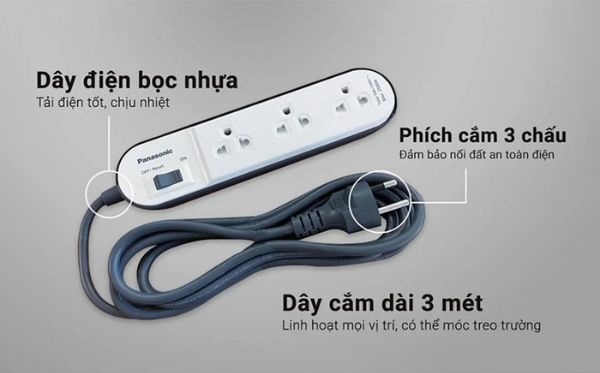 Ổ Cắm Panasonic Có Dây WCHG24332W, 3 Ổ Cắm Đơn 3 Chấu