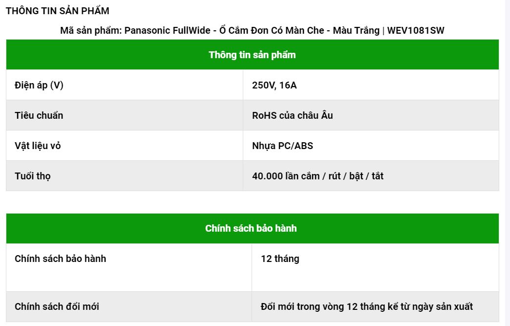 Ổ Cắm Đơn Panasonic - Có Màn Che