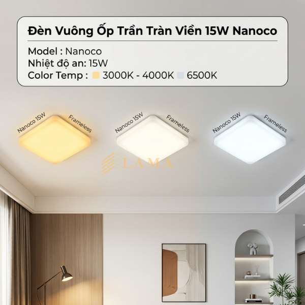 Đèn Vuông Ốp Trần Tràn Viền 3000k 4000k 6500k