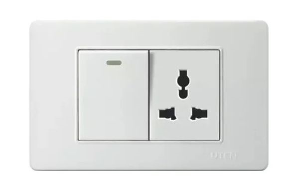 Bộ Công Tắc Và Ổ Cắm Đơn 3 Chấu UTEN V3 Màu Trắng